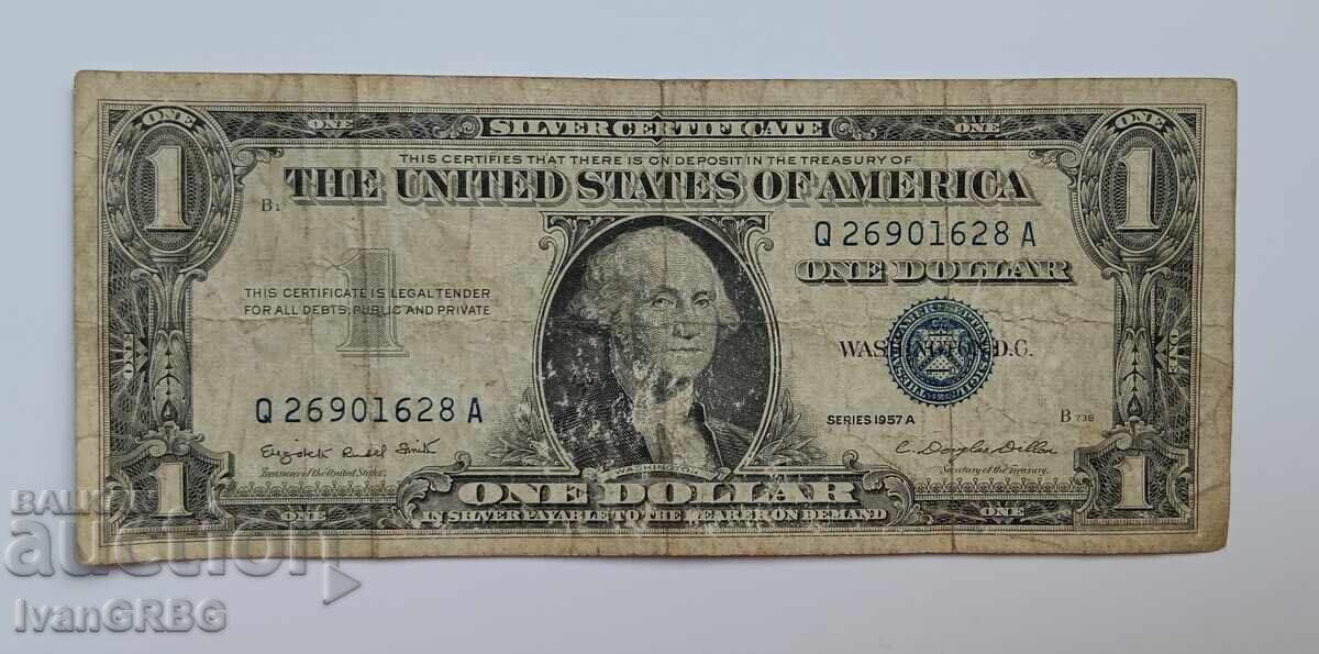 1 dolar SUA sigiliu albastru 1 dolar 1957 SUA SIGILIU ALBASTRU Bancnotă cu preț 4.70 BGN | € 2.40 1 dolar SUA sigiliu albastru 1 dolar 1957 SUA SIGILIU ALBASTRU Bancnotă cu preț 4.70 BGN | € 2.40