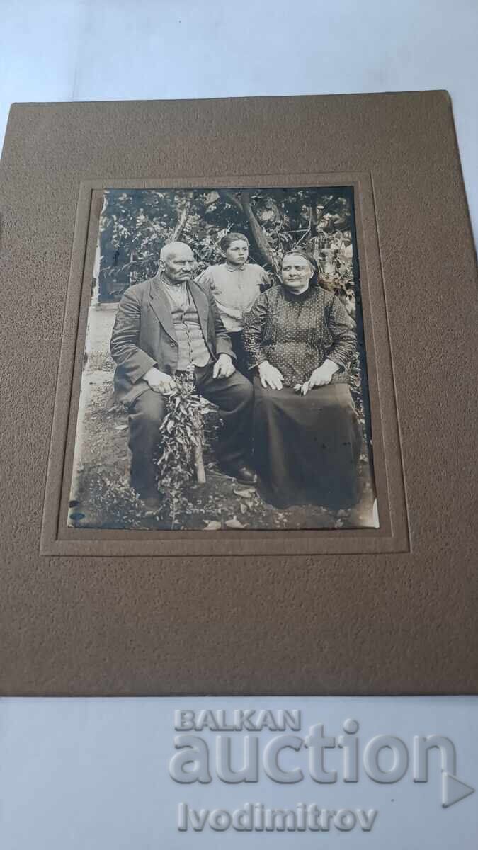 Photo of an Elderly Man, Women, and a Boy, Cardboard Photo of an Elderly Man, Women, and a Boy, Cardboard