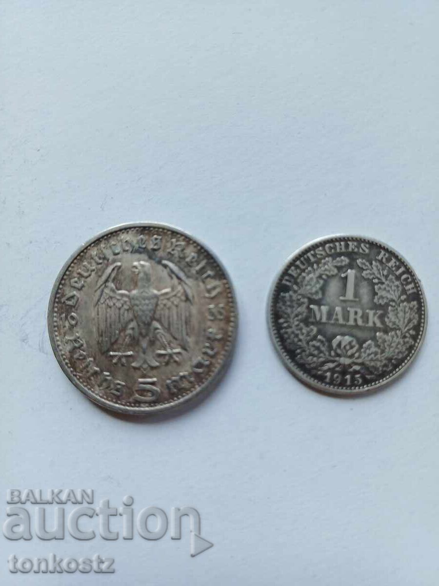 1 Mark and 5 Mark 1915 and 1935 1 Mark and 5 Mark 1915 and 1935