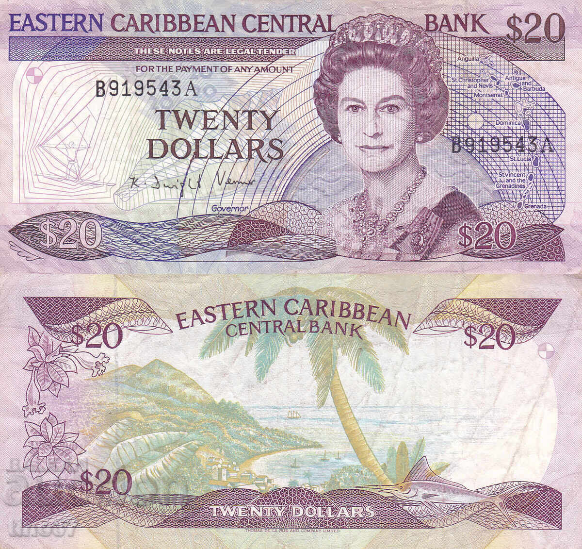 tino37- CARIBELE DE EST (Antigua & Barbuda)-20 DOLARI-1985/93 tino37- CARIBELE DE EST (Antigua & Barbuda)-20 DOLARI-1985/93