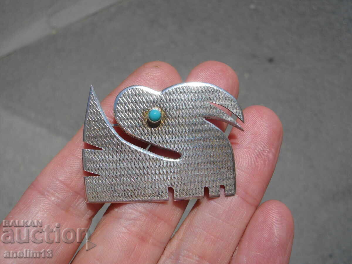 СТАРА ПОСРЕБРЕНА БРОШКА С ПЕЛИКАН