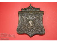 Cutie de bronz otomană balcanică, traistă pentru praf de pușcă