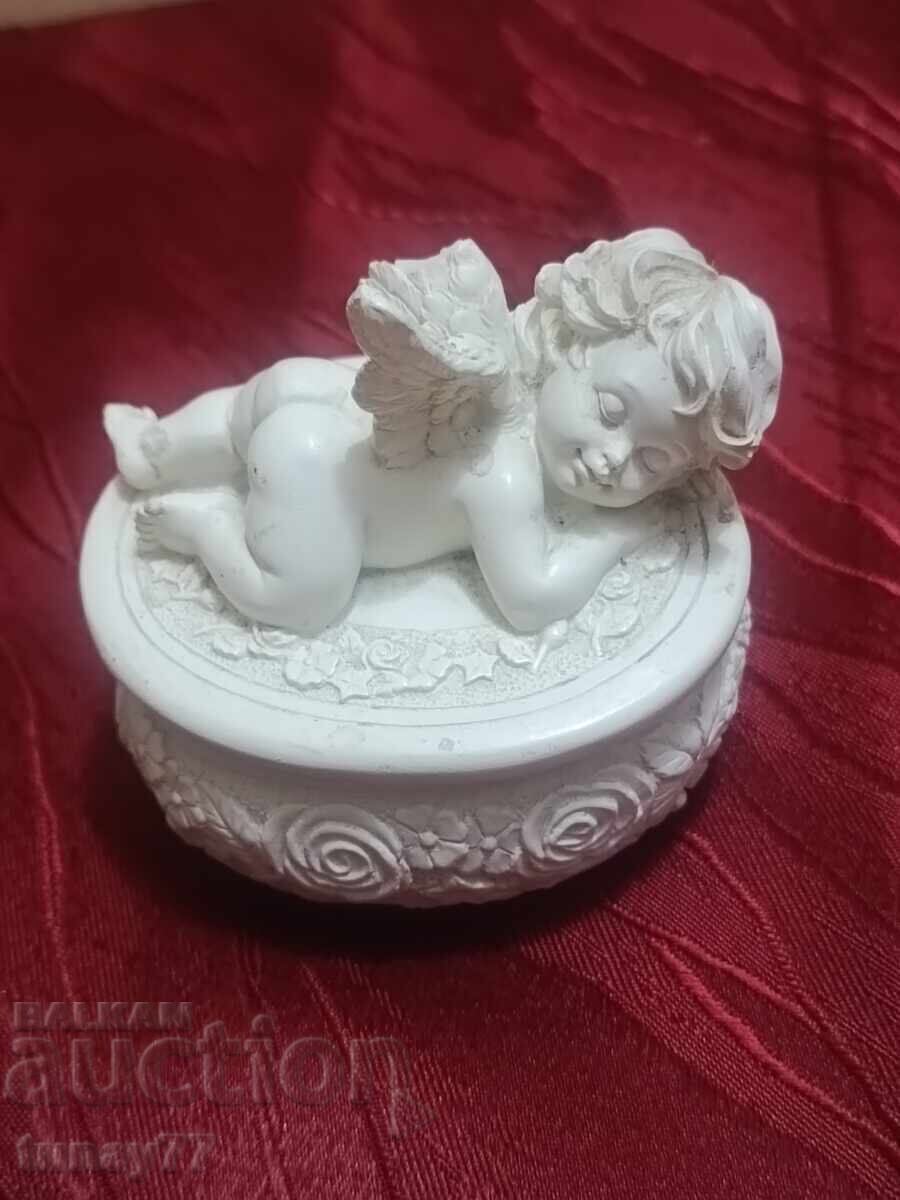 Jewelry seated angel with a small bouquet in raised right hand - 5
