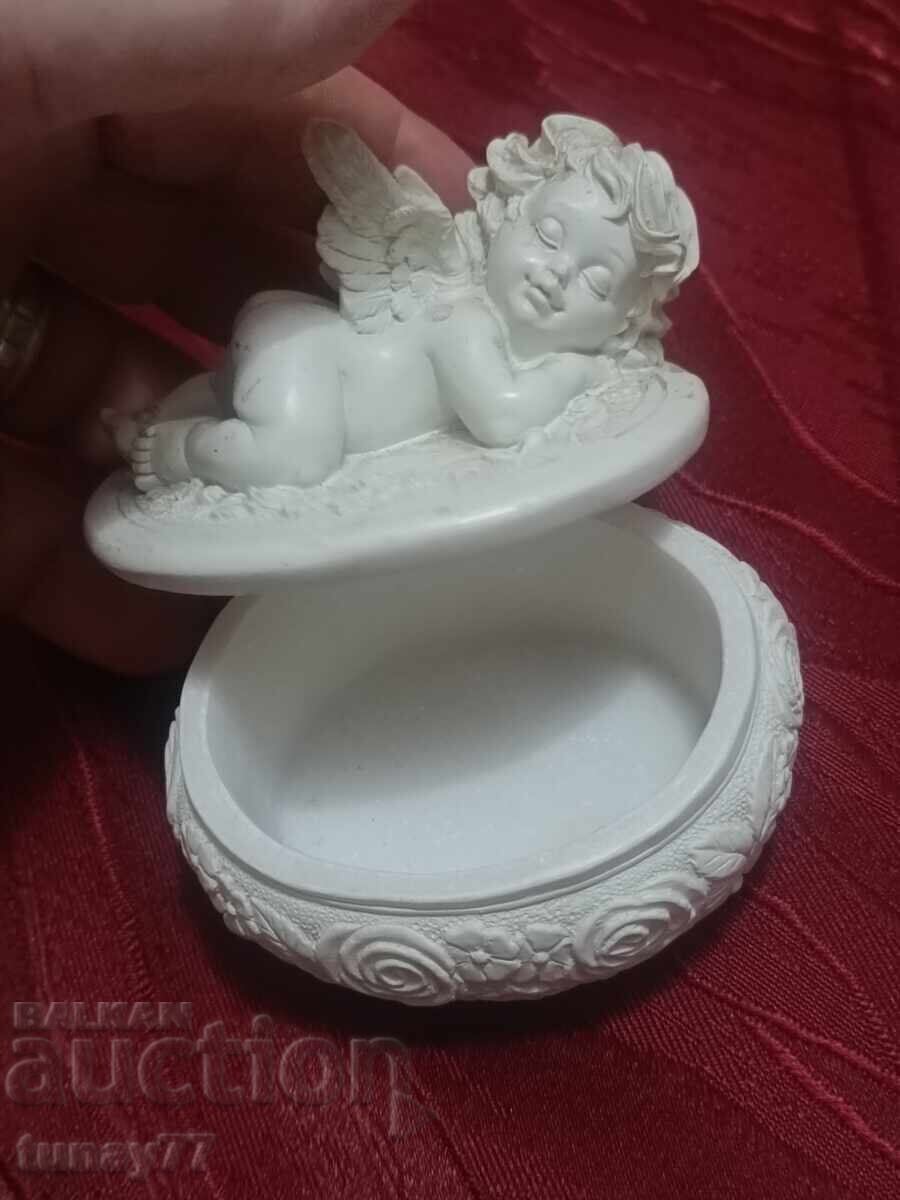 Jewelry seated angel with a small bouquet in raised right hand - 6