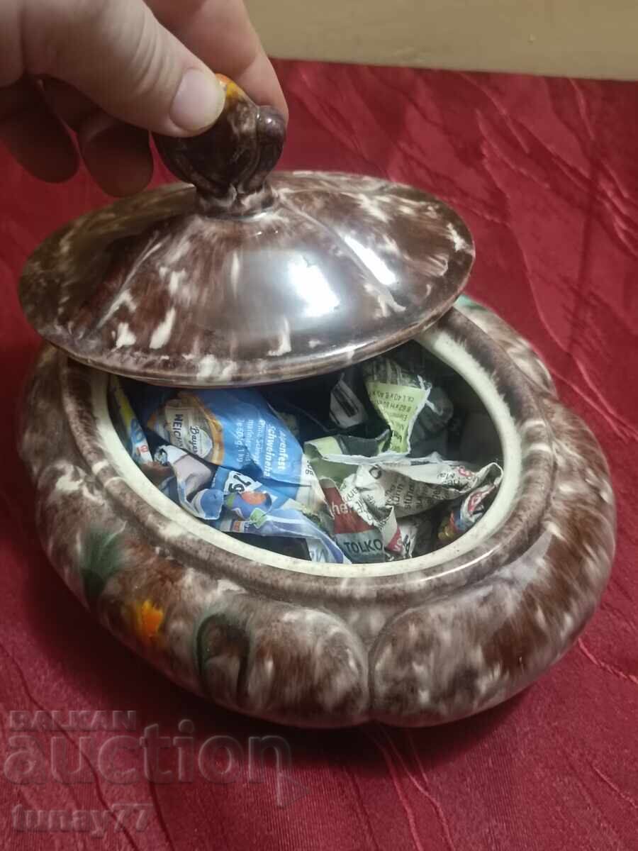 Delivery of Vintage lidded vessel with markings