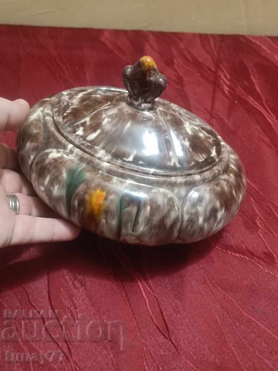 Vintage lidded vessel with markings - 5