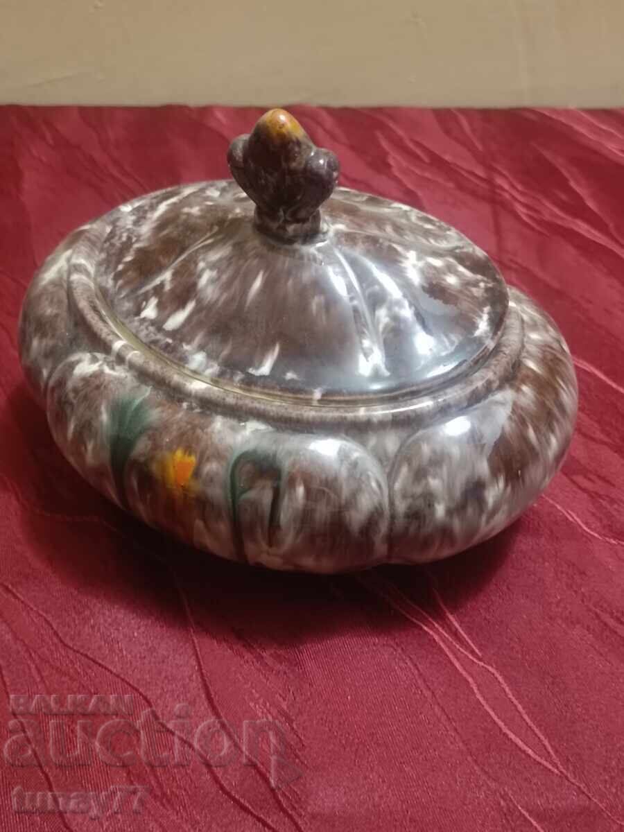 Vintage lidded vessel with markings