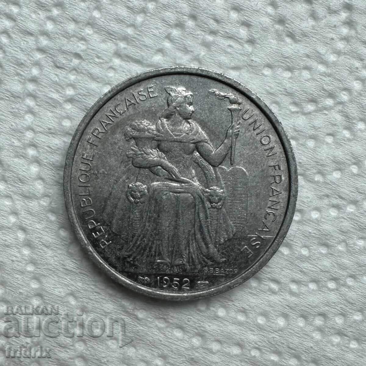 French Oceania 5 francs 1952 with price 12.00 BGN | € 6.14