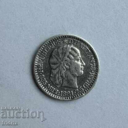 Haiti 10 centimes 1881 silver