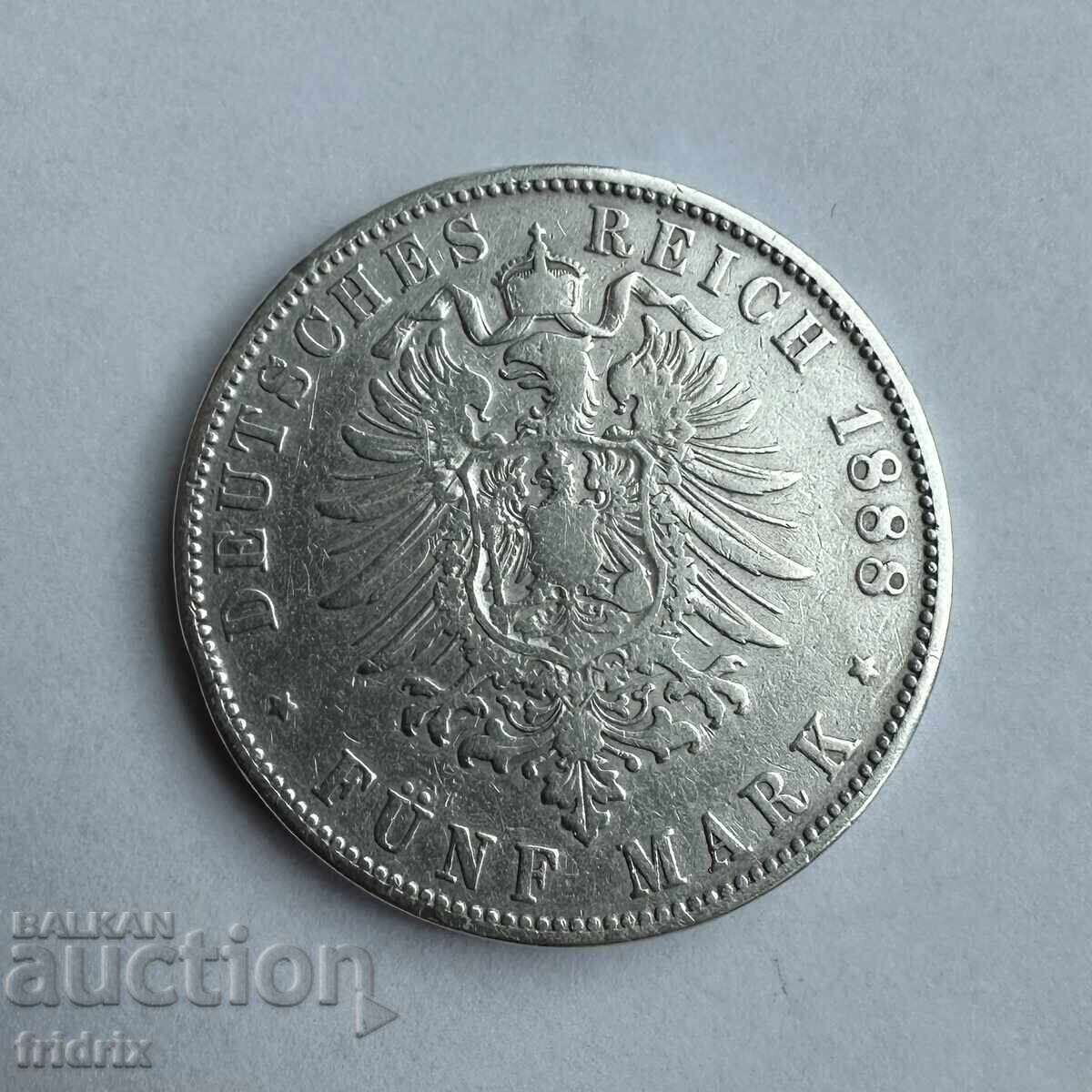 Доставка на Германия Вюртемберг 5 марки / Germany Empire 5 mark 1888 F Ж