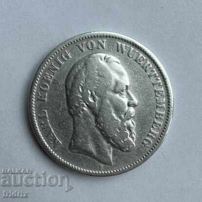 Германия Вюртемберг 5 марки / Germany Empire 5 mark 1888 F Ж