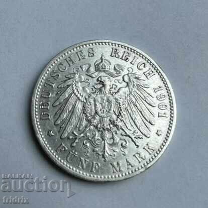 Germania Württemberg 5 mărci / Imperiul German 5 mărci 1901 F cu preț 145.00 BGN | € 74.14