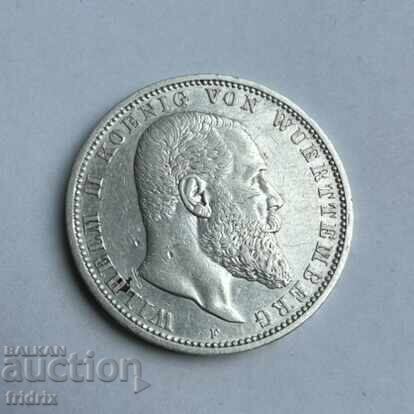 Licitație Germania Württemberg 5 mărci / Imperiul German 5 mărci 1901 F