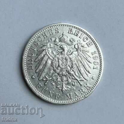 Livrarea Germania Württemberg 5 mărci / Imperiul German 5 mărci 1901 F
