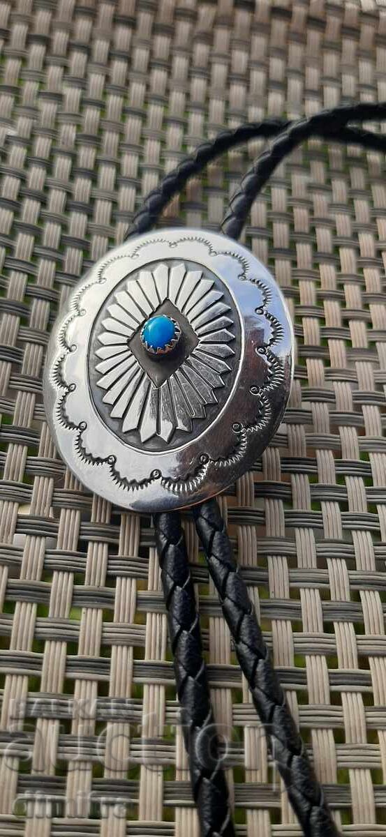 Silver Bolo Tie with Turquoise - 6 Silver Bolo Tie with Turquoise - 6