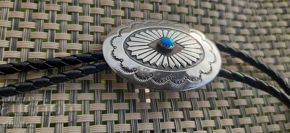Silver Bolo Tie with Turquoise - 7 Silver Bolo Tie with Turquoise - 7