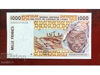Ivory Coast - Côte d'Ivoire 1000 Francs 2002 UNC