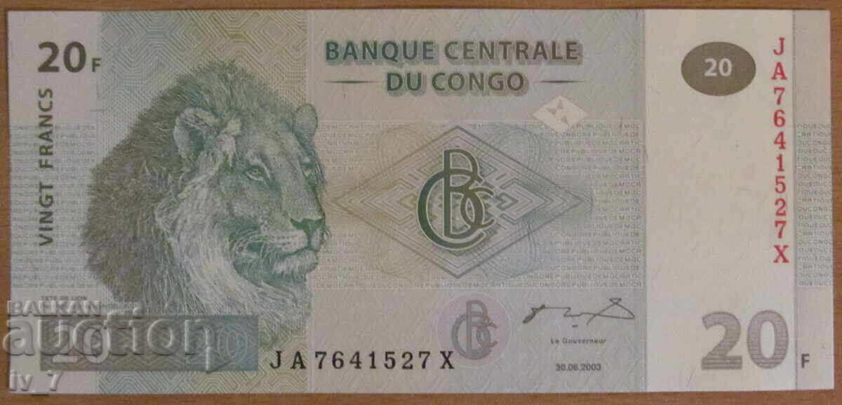 20 FRANCS 2003, CONGO - UNC 20 FRANCS 2003, CONGO - UNC