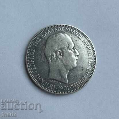 Delivery of Crete 5 drachmas silver 1901 J
