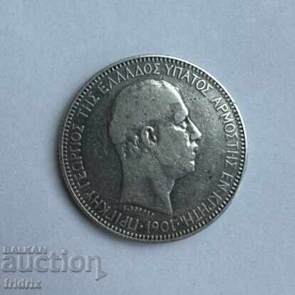 Crete 5 drachmas silver 1901 J