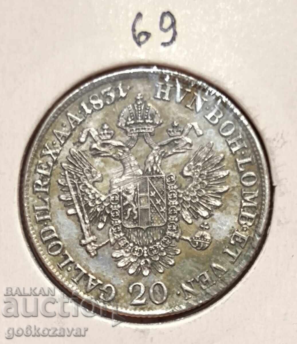 Аукцион Австрия 20 кройцера 1831г Сребро !