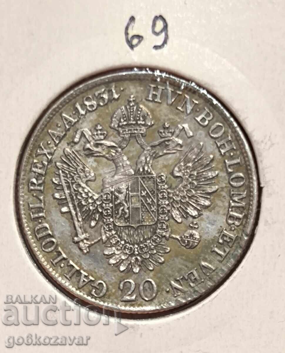 Австрия 20 кройцера 1831г Сребро !