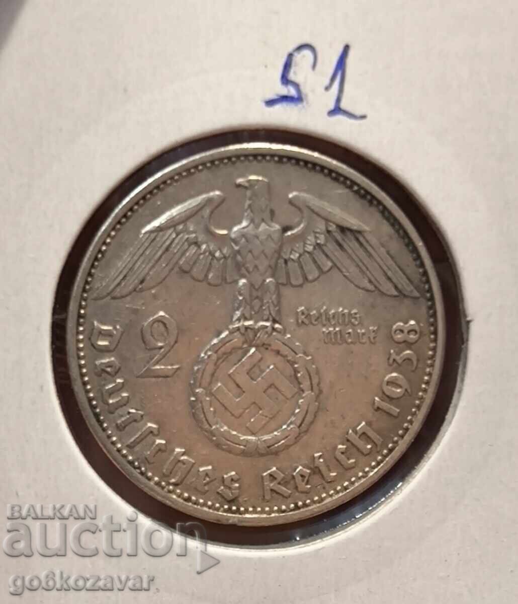 Γερμανία Τρίτο Ράιχ 2 Μάρκα 1938 Ασήμι !
