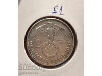 Германия трети райх 2 марки 1938г Сребро !