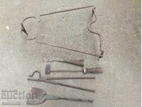 Old fireplace tools, wrought iron