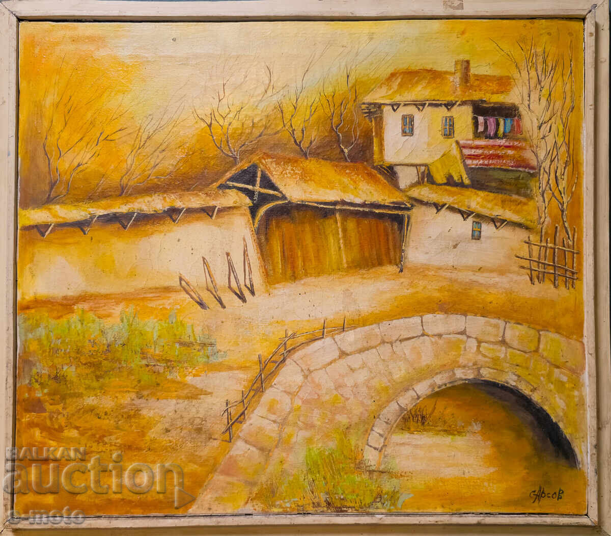 Oil painting landscape with a house