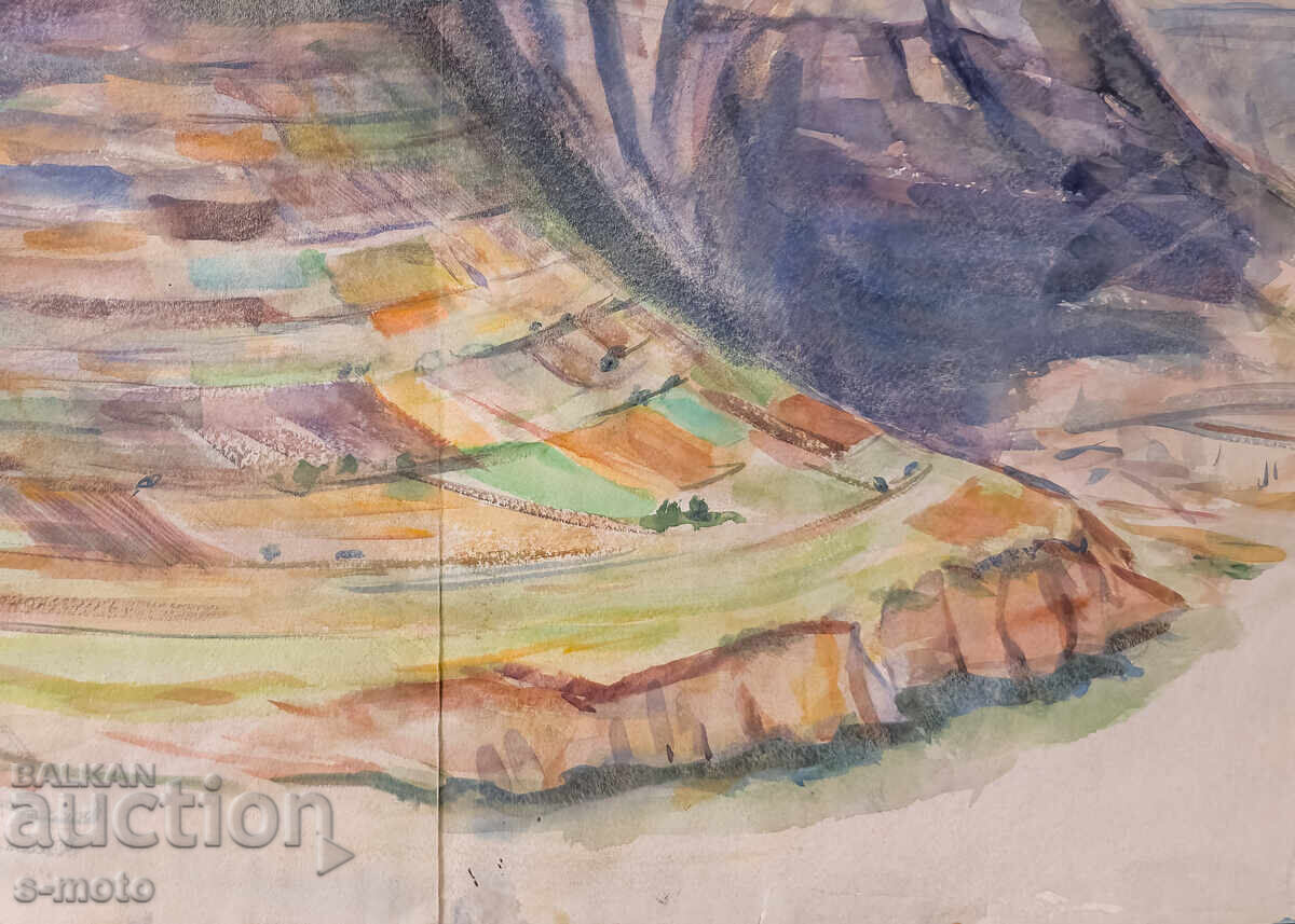 Pictură veche acuarelă peisaj - 5