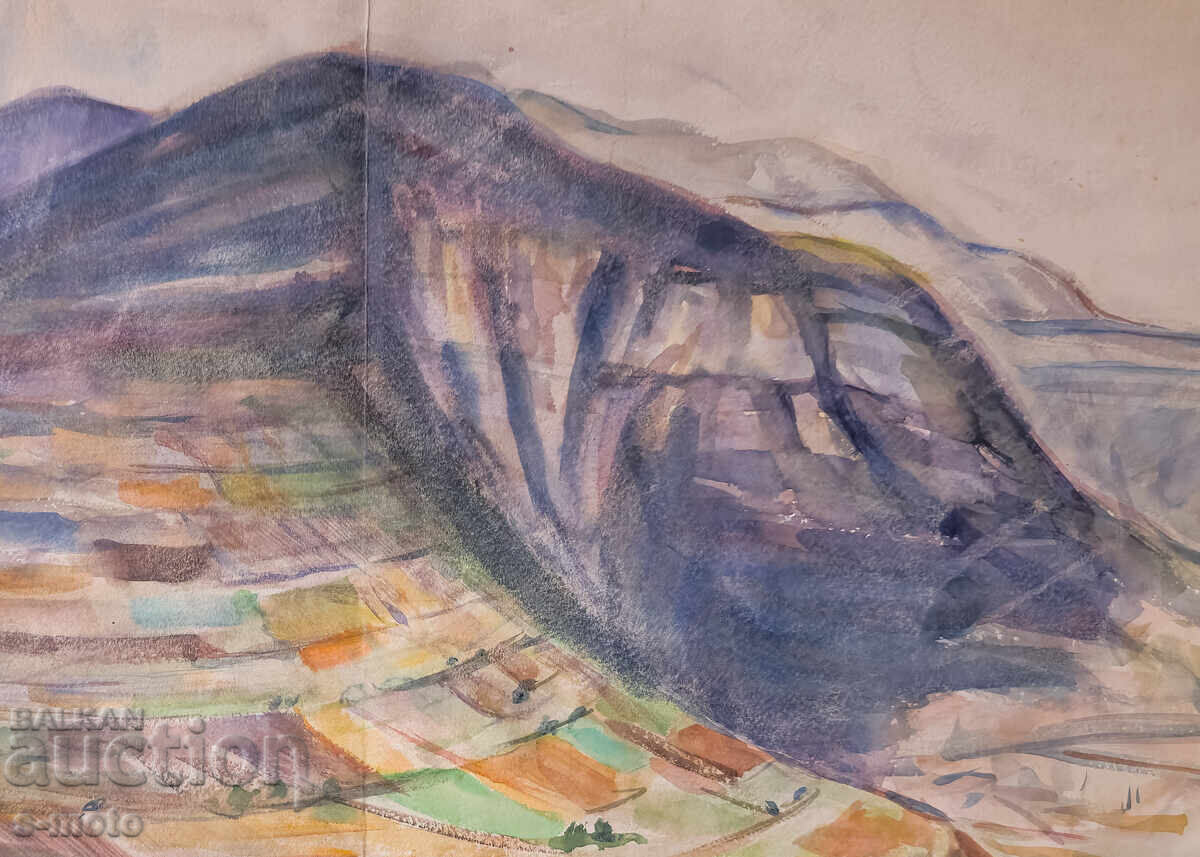 Pictură veche acuarelă peisaj - 6