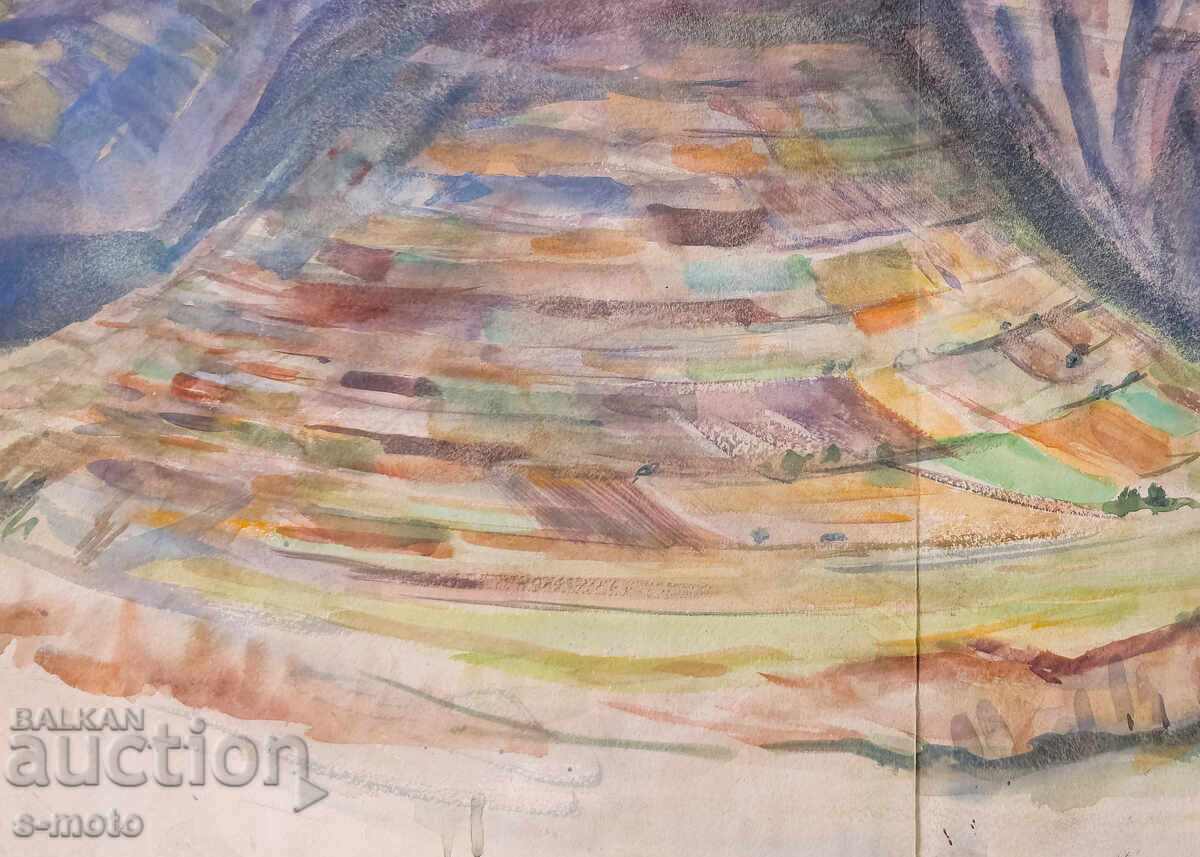 Pictură veche acuarelă peisaj - 7
