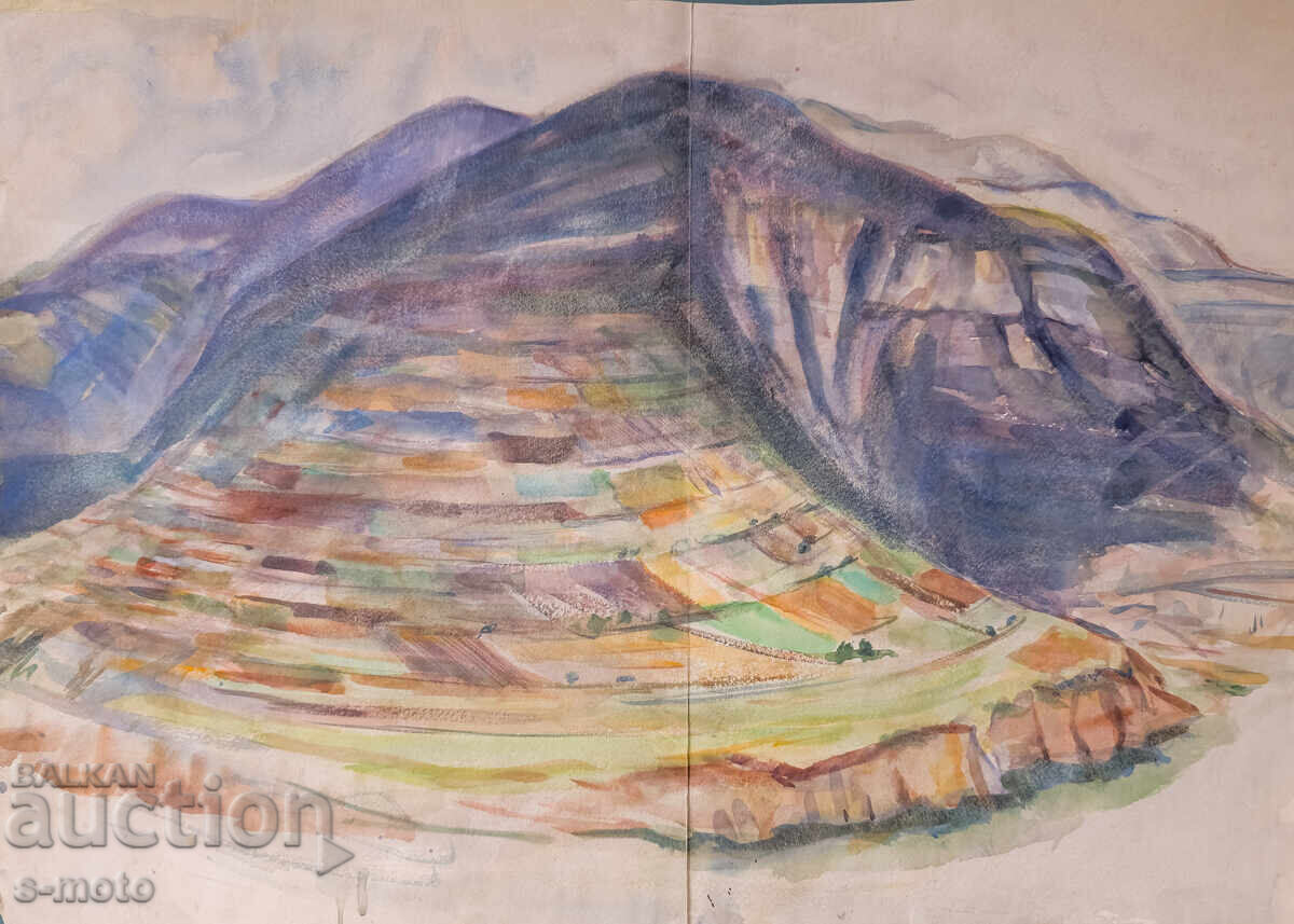 Pictură veche acuarelă peisaj