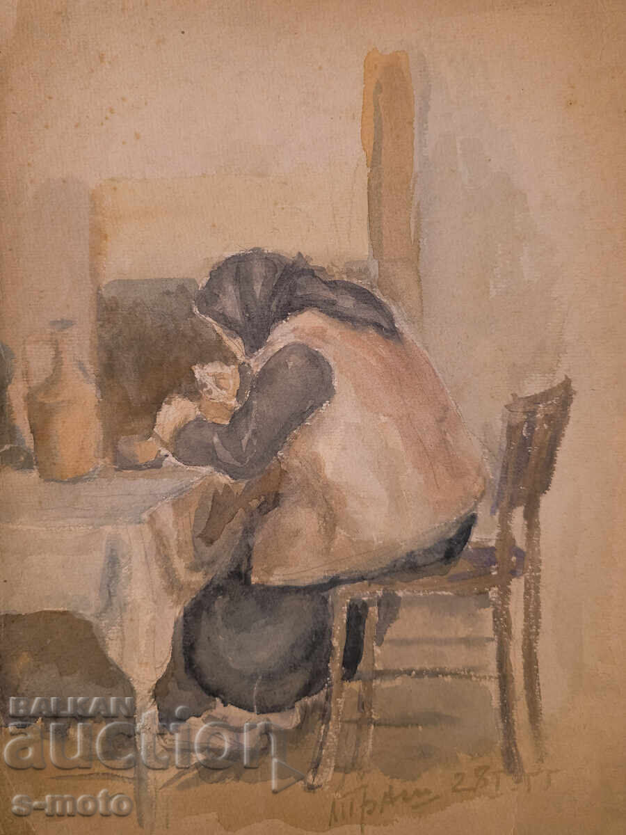 Λιούμπεν Πράσκοφ (1931–2007) ακουαρέλα πορτρέτο 1955 με τιμή 270.00 BGN | € 138.05 Λιούμπεν Πράσκοφ (1931–2007) ακουαρέλα πορτρέτο 1955 με τιμή 270.00 BGN | € 138.05