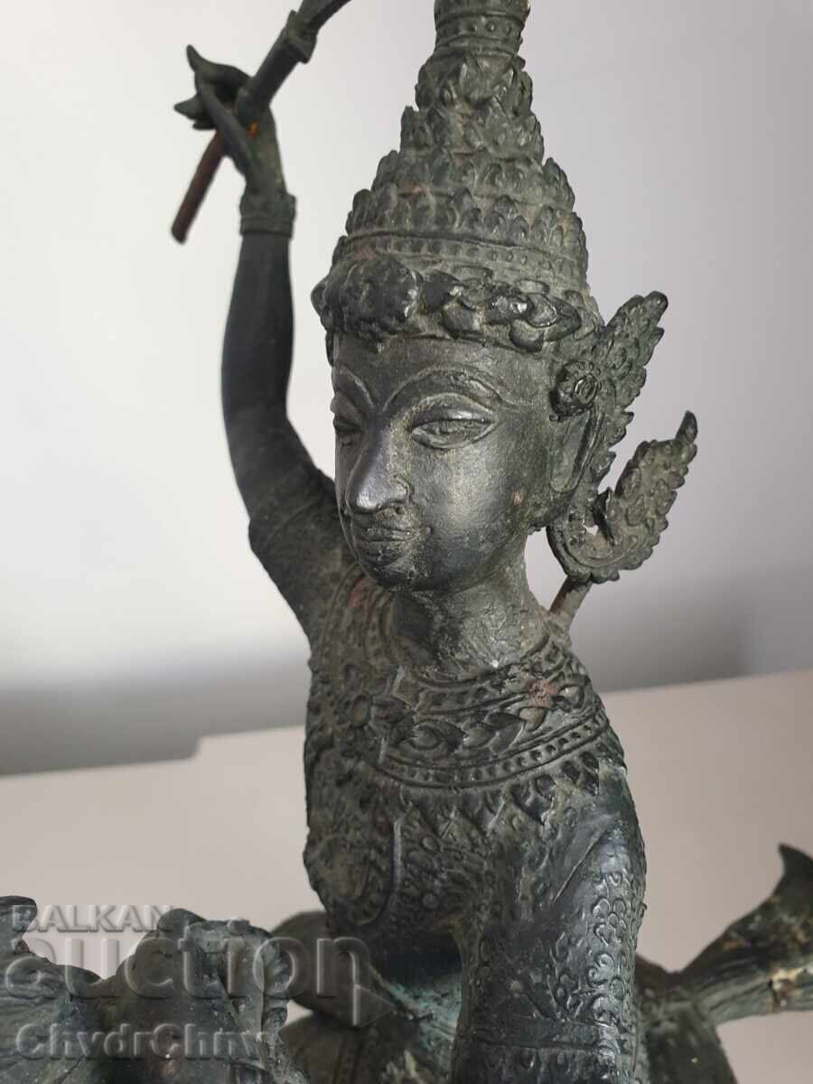 Παλαιό ασιατικό μπρούτζινο γλυπτό/φιγούρα του θεού Άρια επί ίππου - 7