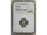 50 Stotinki 1913 MS 64 PL NGC