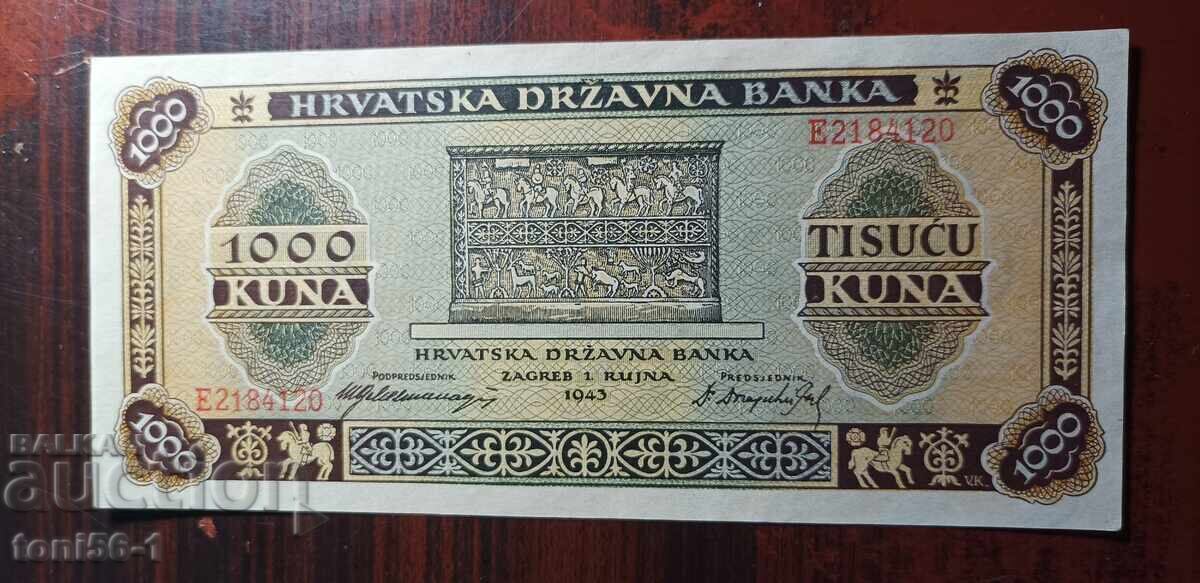 Croatia 1000 Kuna 1943 aUNC Croatia 1000 Kuna 1943 aUNC