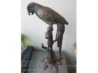 Голяма бронзова скулптура/фигура на папагал на клон