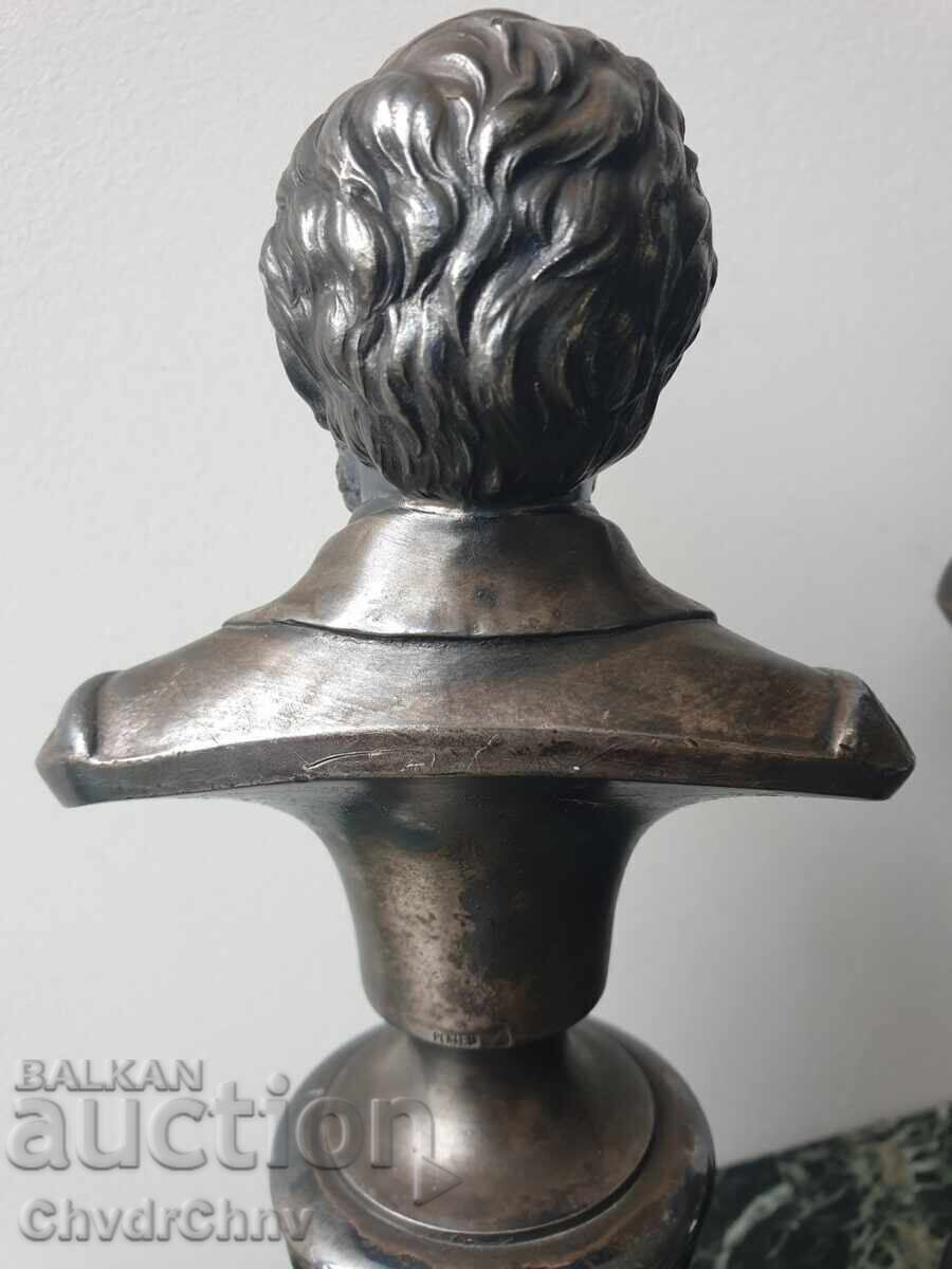 Auction  Pair of old silver-plated busts of Wagner-Beethoven/WMF