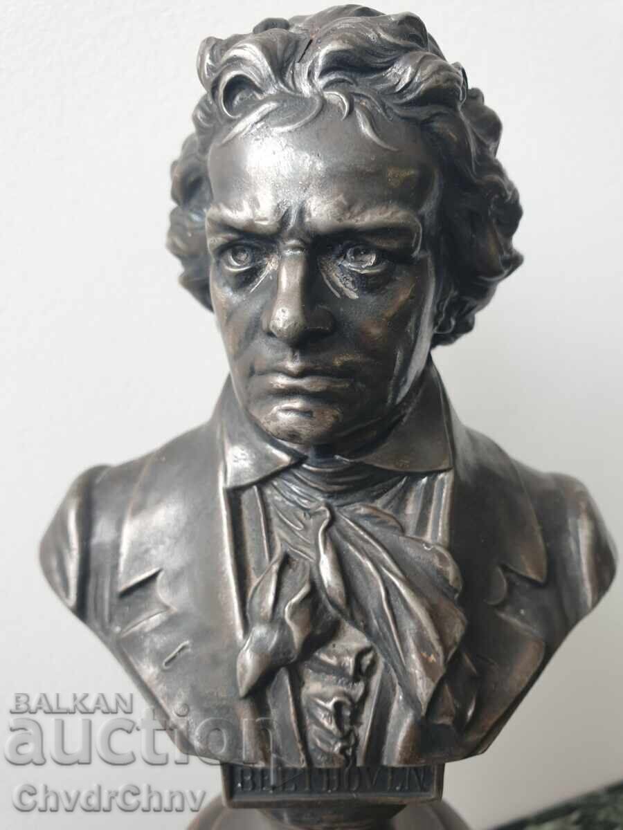 Pair of old silver-plated busts of Wagner-Beethoven/WMF - 5