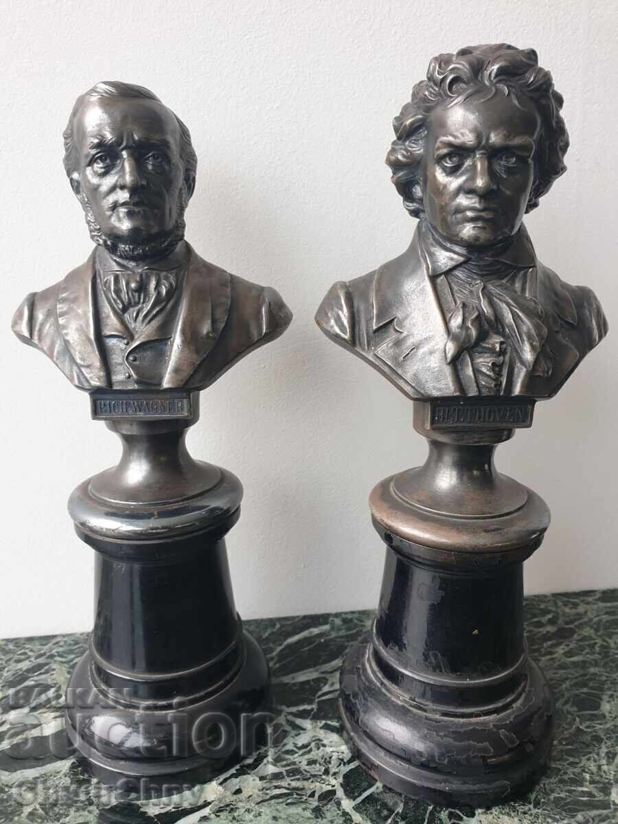 Pair of old silver-plated busts of Wagner-Beethoven/WMF