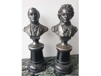 Pair of old silver-plated busts of Wagner-Beethoven/WMF