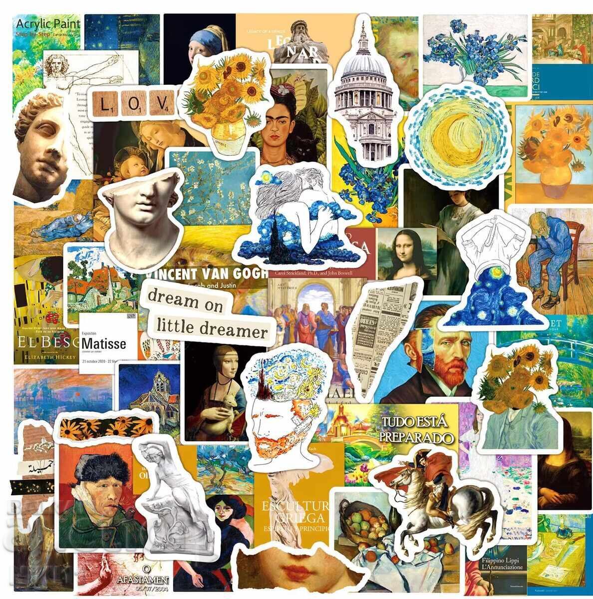 Licitație 50 buc. autocolante tablouri ale artiștilor celebri, card Licitație 50 buc. autocolante tablouri ale artiștilor celebri, card