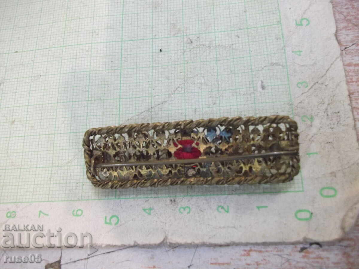Filigree brooch, old metal, with red stones - 5