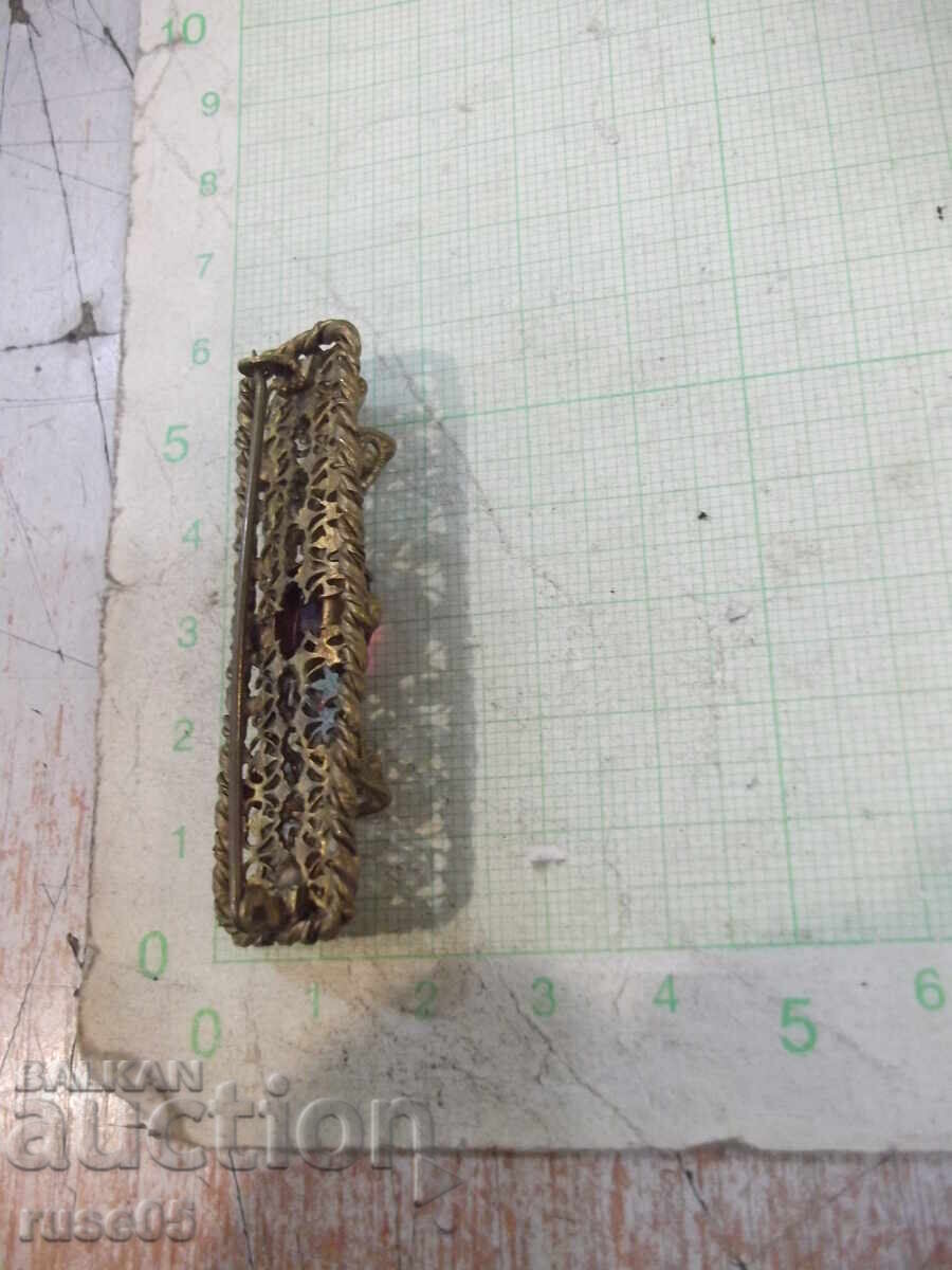 Filigree brooch, old metal, with red stones - 6