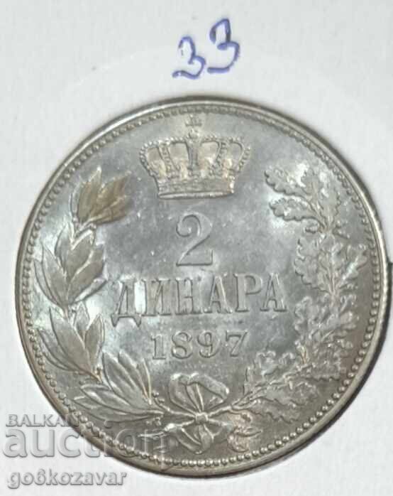 Serbia 2 Dinara 1897 Silver! Top coin! Collection! Serbia 2 Dinara 1897 Silver! Top coin! Collection!