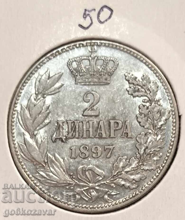 Serbia 2 Dinari 1897 Argint ! Monedă de top ! Colecție ! - 5