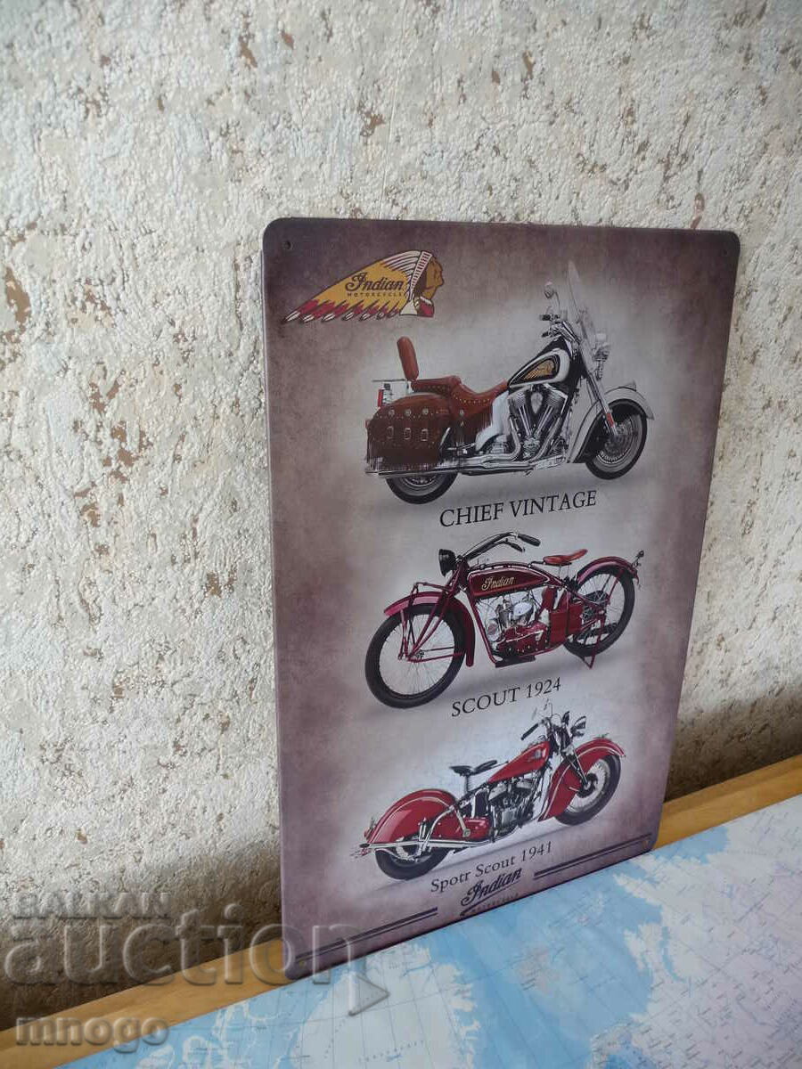 Μεταλλική πλάκα Ινδικές μοτοσυκλέτες Chief vintage Scout 1924 με τιμή 22.00 BGN | € 11.25