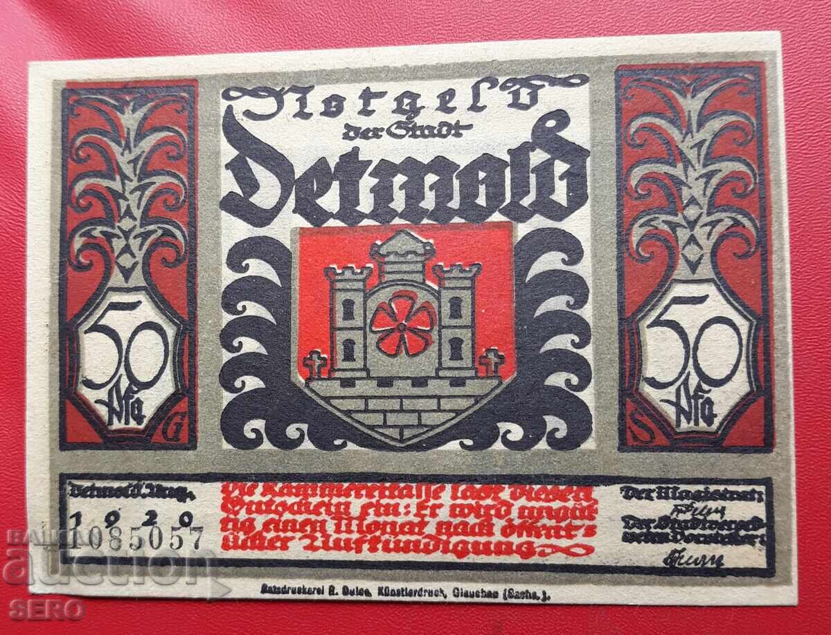 Banknote-Germany-S.Rhein-Westphalia-Detmold-50 pfennig 1920 with price 2.00 BGN | € 1.02